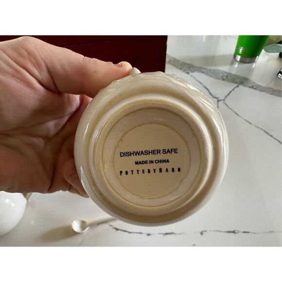 Pottery Barn Snowman Stackable Tea Set Ceramic Holiday Vintage w Spoon - Picture 7 of 9